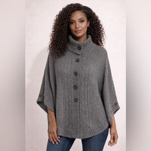 Merona Chunky Cable Knit Button Front Poncho / Cape Sweater Gray Size L/XL
